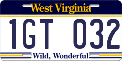 WV license plate 1GT032