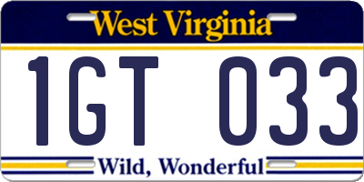 WV license plate 1GT033