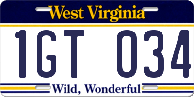 WV license plate 1GT034