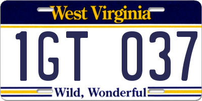 WV license plate 1GT037