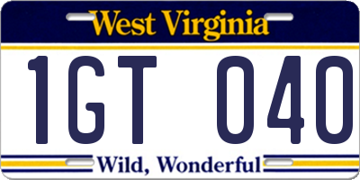 WV license plate 1GT040