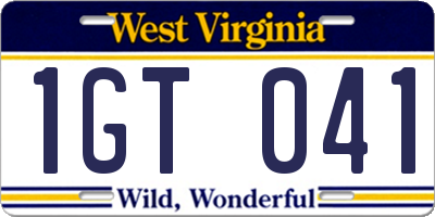 WV license plate 1GT041