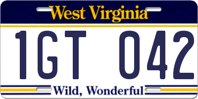 WV license plate 1GT042