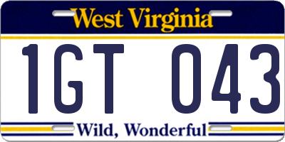 WV license plate 1GT043