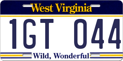 WV license plate 1GT044