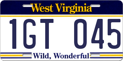 WV license plate 1GT045
