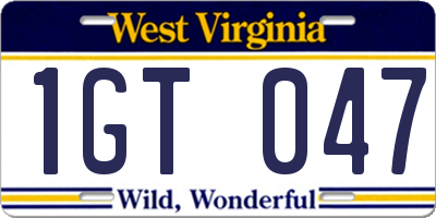 WV license plate 1GT047