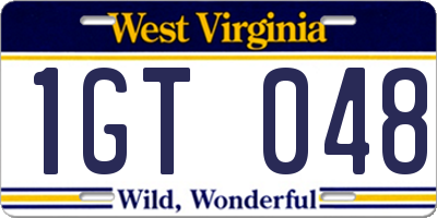 WV license plate 1GT048