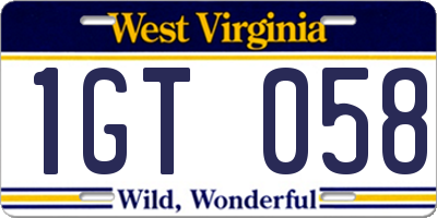 WV license plate 1GT058