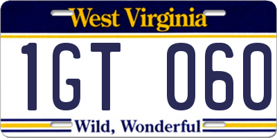 WV license plate 1GT060