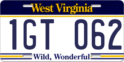 WV license plate 1GT062