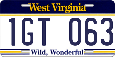 WV license plate 1GT063