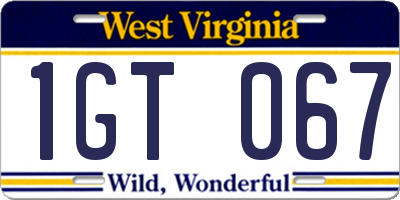 WV license plate 1GT067