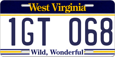 WV license plate 1GT068