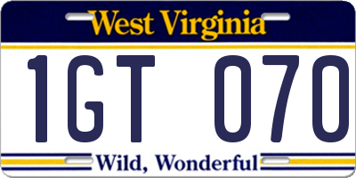 WV license plate 1GT070