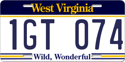 WV license plate 1GT074