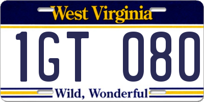 WV license plate 1GT080