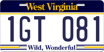 WV license plate 1GT081