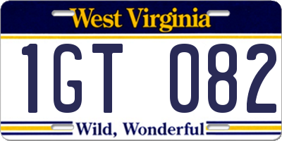 WV license plate 1GT082