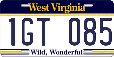 WV license plate 1GT085