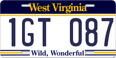 WV license plate 1GT087