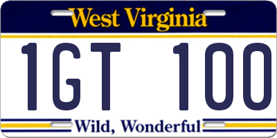 WV license plate 1GT100