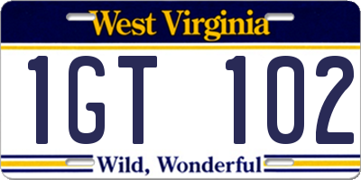 WV license plate 1GT102