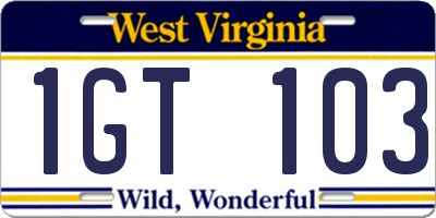 WV license plate 1GT103