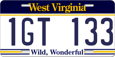 WV license plate 1GT133