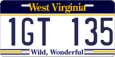 WV license plate 1GT135