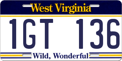 WV license plate 1GT136