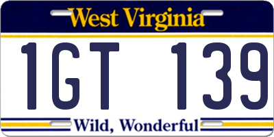 WV license plate 1GT139