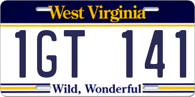 WV license plate 1GT141