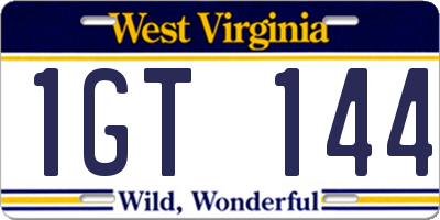 WV license plate 1GT144
