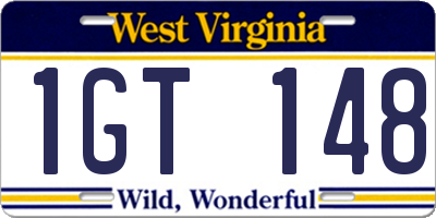 WV license plate 1GT148