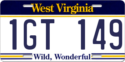 WV license plate 1GT149