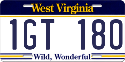 WV license plate 1GT180