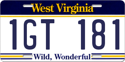 WV license plate 1GT181