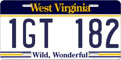 WV license plate 1GT182