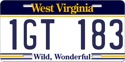 WV license plate 1GT183