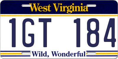 WV license plate 1GT184