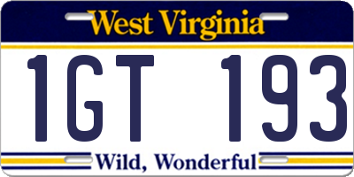 WV license plate 1GT193