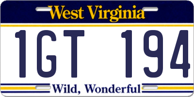 WV license plate 1GT194