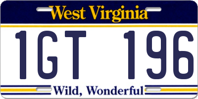 WV license plate 1GT196