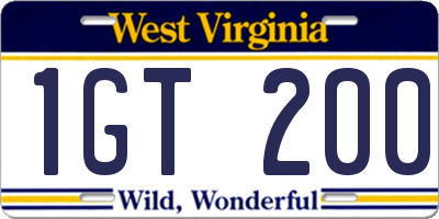 WV license plate 1GT200