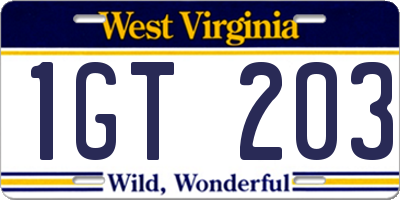 WV license plate 1GT203