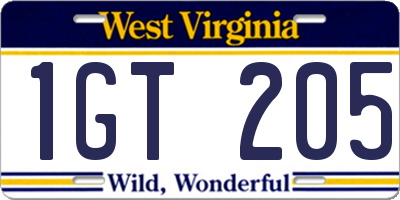 WV license plate 1GT205