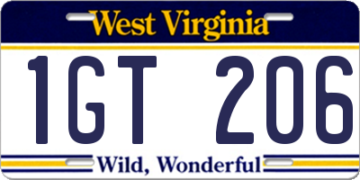 WV license plate 1GT206