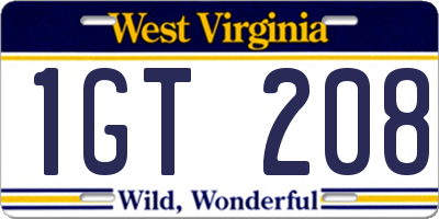 WV license plate 1GT208