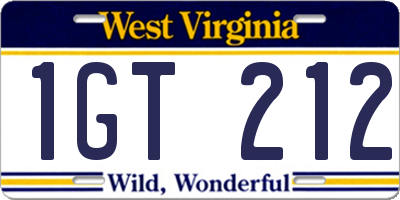 WV license plate 1GT212